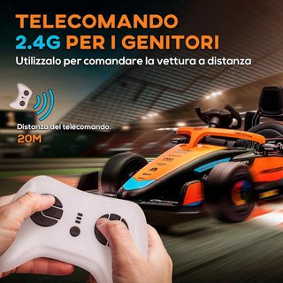 Coche Eléctrico de 12V para Niños de 3-5 Años con Licencia McLaren, Coche Eléctrico con Suspensión, Control Remoto, Música, MP3 y Claxon, en PP y Acero Inoxidable, 115X67X50 Cm, Naranja