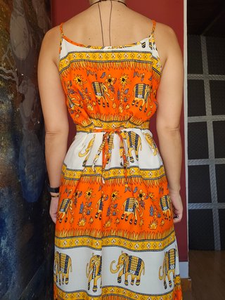 Vestido estampado elefantes naranja y blanco