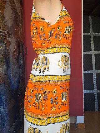 Vestido estampado elefantes naranja y blanco