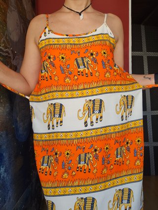 Vestido estampado elefantes naranja y blanco