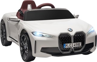Coche Eléctrico para Niños de 3-6 Años con Licencia BMW I4 con Control Remoto, Claxon y Faros, Juguete de Coche 12V en PP y Metal, 115X67X45 Cm, Blanco, Rojo y Azul
