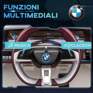 Coche Eléctrico para Niños de 3-6 Años con Licencia BMW I4 con Control Remoto, Claxon y Faros, Juguete de Coche 12V en PP y Metal, 115X67X45 Cm, Blanco, Rojo y Azul
