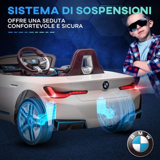Coche Eléctrico para Niños de 3-6 Años con Licencia BMW I4 con Control Remoto, Claxon y Faros, Juguete de Coche 12V en PP y Metal, 115X67X45 Cm, Blanco, Rojo y Azul