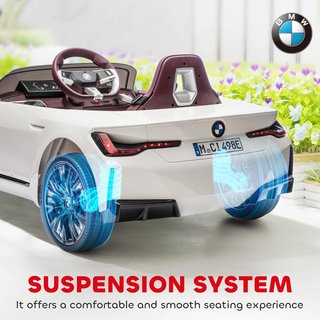 Coche Eléctrico para Niños de 3-6 Años con Licencia BMW I4 con Control Remoto, Claxon y Faros, Juguete de Coche 12V en PP y Metal, 115X67X45 Cm, Blanco, Rojo y Azul