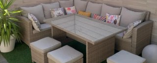 Mesa  ratán y cristal