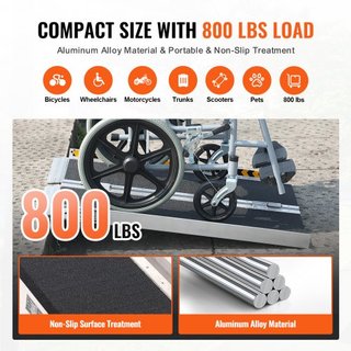 Rampa de Silla de Ruedas Portátil, Capacidad de 362.9 kg 61 cm, Rampa de Umbral Plegable de Aluminio Antideslizante, Rampa Plegable para Scooter de Movilidad, Rampa para Silla de Ruedas, Rampa par...