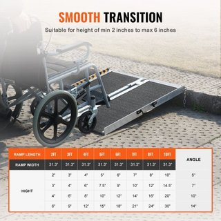 Rampa de Silla de Ruedas Portátil, Capacidad de 362.9 kg 61 cm, Rampa de Umbral Plegable de Aluminio Antideslizante, Rampa Plegable para Scooter de Movilidad, Rampa para Silla de Ruedas, Rampa par...