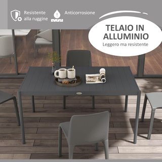 Tavolo da Giardino a Doghe da 145X90 cm, Tavolo da Pranzo Rettangolare per 6 Persone in Alluminio e Acciaio, per Patio, Terrazza, Balcone e Esterno, Grigio Scuro