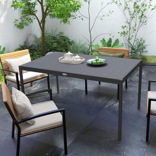 Tavolo da Giardino a Doghe da 145X90 cm, Tavolo da Pranzo Rettangolare per 6 Persone in Alluminio e Acciaio, per Patio, Terrazza, Balcone e Esterno, Grigio Scuro