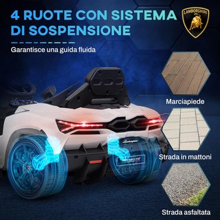 Coche Eléctrico para Niños 3-5Años 12V Licencia Lamborghini Revuelto 3-5Km/H Coche Eléctrico para Niños Puertas de Mariposa, 2 Motores, Suspensiones, Control Remoto, Música, Ruedas, Faros, Blanco