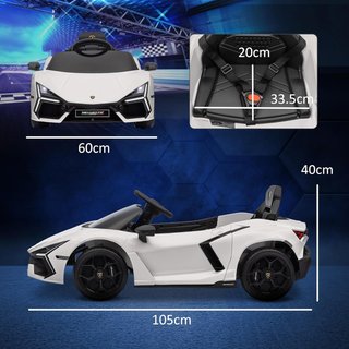 Coche Eléctrico para Niños 3-5Años 12V Licencia Lamborghini Revuelto 3-5Km/H Coche Eléctrico para Niños Puertas de Mariposa, 2 Motores, Suspensiones, Control Remoto, Música, Ruedas, Faros, Blanco