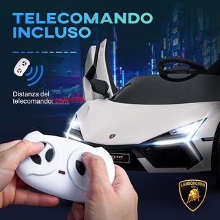 Coche Eléctrico para Niños 3-5Años 12V Licencia Lamborghini Revuelto 3-5Km/H Coche Eléctrico para Niños Puertas de Mariposa, 2 Motores, Suspensiones, Control Remoto, Música, Ruedas, Faros, Blanco