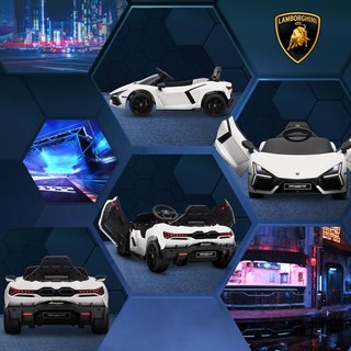 Coche Eléctrico para Niños 3-5Años 12V Licencia Lamborghini Revuelto 3-5Km/H Coche Eléctrico para Niños Puertas de Mariposa, 2 Motores, Suspensiones, Control Remoto, Música, Ruedas, Faros, Blanco
