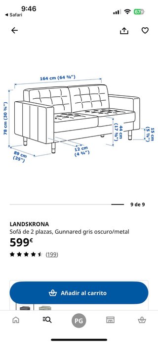 Sofá Ikea Landskrona 2 Plazas Gris