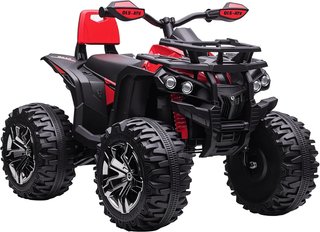 Quad Eléctrico de 12V para Niños de 3-5 Años 3-8Km/H, Coche Eléctrico para Niños con Batería de 10AH, Música, MP3, USB, Tarjeta TF, Faros y Pedal, en PP y Metal, 100X65X73 Cm, Rojo