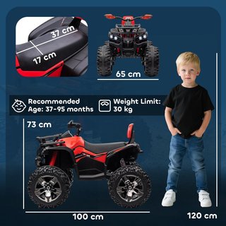 Quad Eléctrico de 12V para Niños de 3-5 Años 3-8Km/H, Coche Eléctrico para Niños con Batería de 10AH, Música, MP3, USB, Tarjeta TF, Faros y Pedal, en PP y Metal, 100X65X73 Cm, Rojo