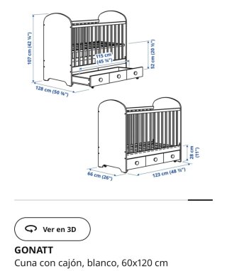 Cuna IKEA Gonatt Blanca Cajón Colchon visco baby