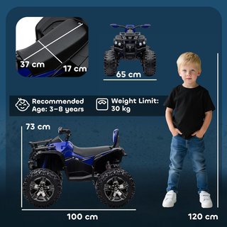 Quad Eléctrico de 12V para Niños de 3-5 Años 3-8Km/H, Coche Eléctrico para Niños con Batería de 10AH, Música, MP3, USB, Tarjeta TF, Faros y Pedal, en PP y Metal, 100X65X73 Cm, Azul