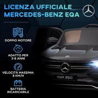 Coche Eléctrico para Niños de 3-8 Años con Licencia Mercedes Benz EQA 12V, 3-8 Km/H Coche Eléctrico para Niños con 2 Motores, Suspensiones, Control Remoto, Puerto USB, Música MP3, Faros, Claxon, Negro