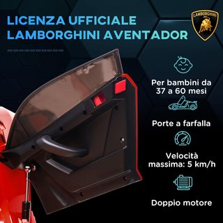 Coche Eléctrico para Niños de 12V 2 Motores Con Licencia Lamborghini, Coche Eléctrico para Niños Con Suspensiones, Control Remoto 2.4G, Faros, Claxon y Música, 3-5Km/H, Rojo