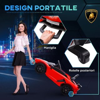 Coche Eléctrico para Niños de 12V 2 Motores Con Licencia Lamborghini, Coche Eléctrico para Niños Con Suspensiones, Control Remoto 2.4G, Faros, Claxon y Música, 3-5Km/H, Rojo