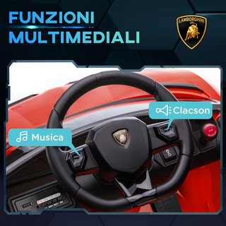 Coche Eléctrico para Niños de 12V 2 Motores Con Licencia Lamborghini, Coche Eléctrico para Niños Con Suspensiones, Control Remoto 2.4G, Faros, Claxon y Música, 3-5Km/H, Rojo