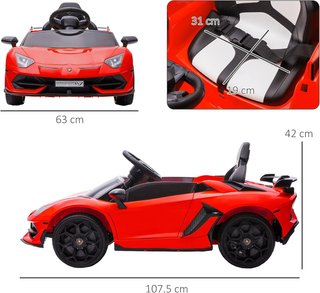 Coche Eléctrico para Niños de 12V 2 Motores Con Licencia Lamborghini, Coche Eléctrico para Niños Con Suspensiones, Control Remoto 2.4G, Faros, Claxon y Música, 3-5Km/H, Rojo