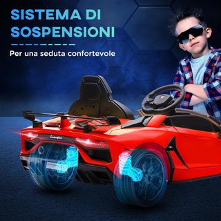 Coche Eléctrico para Niños de 12V 2 Motores Con Licencia Lamborghini, Coche Eléctrico para Niños Con Suspensiones, Control Remoto 2.4G, Faros, Claxon y Música, 3-5Km/H, Rojo