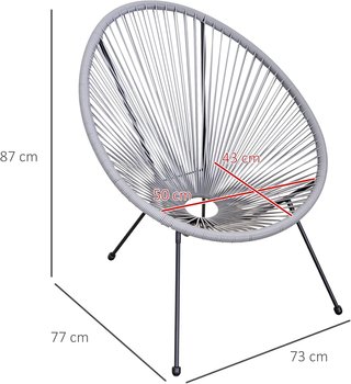 Conjunto De 4 Sillas De Jardín Ovaladas De Rattan PE Y Metal Resistente A Las Intemperies Estilo Boho Chic, Gris Claro, 73X77X87Cm