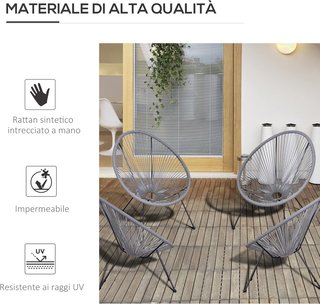 Conjunto De 4 Sillas De Jardín Ovaladas De Rattan PE Y Metal Resistente A Las Intemperies Estilo Boho Chic, Gris Claro, 73X77X87Cm