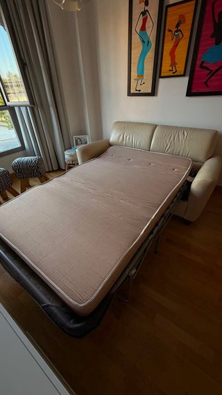 Sofá cama piel beige 2 plazas