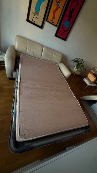 Sofá cama piel beige 2 plazas