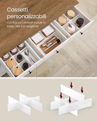 Credenza de Cocina, Mueble con 3 Cajones, Mueble con Puertas y Estante Regulable en Altura, Estilo Farmhouse, para Sala de Estar Comedor, Blanco Rústico y Nogal Medio BBK371W02V1