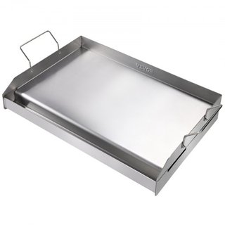 Plancha para Estufa, Plancha de Acero Inoxidable Pre-Sazonada de 23.5"x16", Sartén Rectangular para Doble Quemador, Utensilio de Cocina Familiar Antiadherente con Mangos y Canal de Aceite, para BB...
