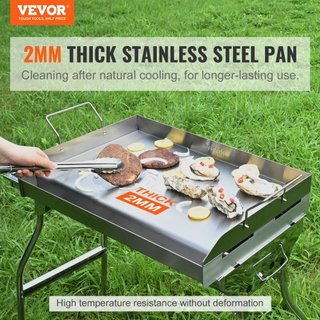Plancha para Estufa, Plancha de Acero Inoxidable Pre-Sazonada de 23.5"x16", Sartén Rectangular para Doble Quemador, Utensilio de Cocina Familiar Antiadherente con Mangos y Canal de Aceite, para BB...