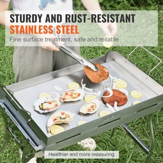Plancha para Estufa, Plancha de Acero Inoxidable Pre-Sazonada de 23.5"x16", Sartén Rectangular para Doble Quemador, Utensilio de Cocina Familiar Antiadherente con Mangos y Canal de Aceite, para BB...