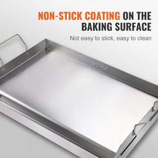 Plancha para Estufa, Plancha de Acero Inoxidable Pre-Sazonada de 23.5"x16", Sartén Rectangular para Doble Quemador, Utensilio de Cocina Familiar Antiadherente con Mangos y Canal de Aceite, para BB...
