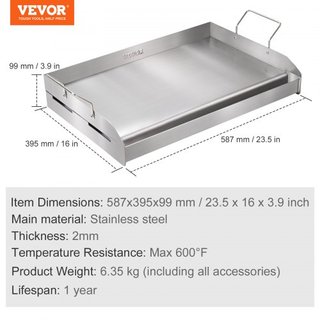 Plancha para Estufa, Plancha de Acero Inoxidable Pre-Sazonada de 23.5"x16", Sartén Rectangular para Doble Quemador, Utensilio de Cocina Familiar Antiadherente con Mangos y Canal de Aceite, para BB...