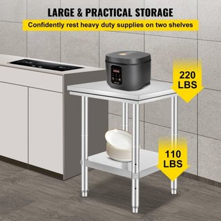 Tavolo di Preparazione in Acciaio Inox, 60x60x80 cm, Capacità di Carico 317 kg, Tavolo da Lavoro in Metallo Resistente con 3 Livelli di Altezza Regolabili, Stazione di Lavoro...