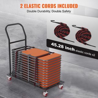 Carro para Sillas Plegables, Carro Comercial de Hierro con Capacidad para 12 Sillas, Carro de Estante para Sillas Plegables con 4 Ruedas, Carro de Transporte y Almacenamiento para Sillas de Plásti...