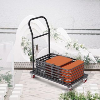 Carro para Sillas Plegables, Carro Comercial de Hierro con Capacidad para 12 Sillas, Carro de Estante para Sillas Plegables con 4 Ruedas, Carro de Transporte y Almacenamiento para Sillas de Plásti...
