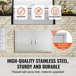 Puerta de Acceso para BBQ, Puerta Doble para Cocina Exterior de 915x533 mm, Puerta de Montaje Flush de Acero Inoxidable, Puerta Vertical de Pared con Manijas, para Isla de BBQ, Estación de Asado, ...