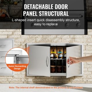 Puerta de Acceso para BBQ, Puerta Doble para Cocina Exterior de 915x533 mm, Puerta de Montaje Flush de Acero Inoxidable, Puerta Vertical de Pared con Manijas, para Isla de BBQ, Estación de Asado, ...
