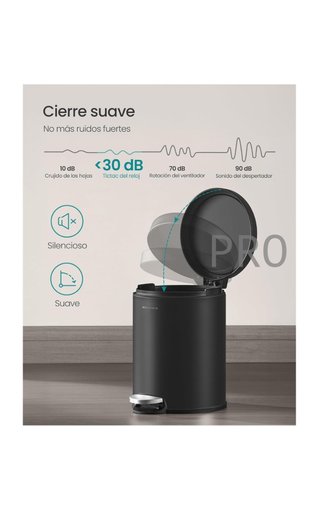 Cubo de Basura de Baño, 6 L, Cubo de Acero con Tapa de Cierre Suave