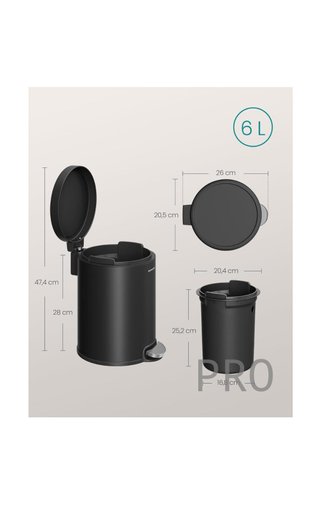 Cubo de Basura de Baño, 6 L, Cubo de Acero con Tapa de Cierre Suave