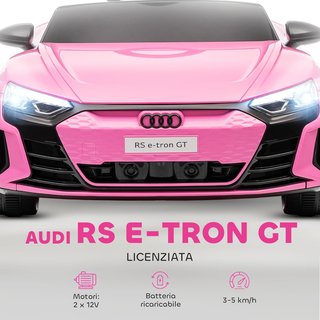 AUDI RS Coche Eléctrico para Niños 3-5 Años 12V Doble Motor, Coche Eléctrico para Niños 3-5Km/H Con Cinturón de Seguridad, Control Remoto, Suspensiones, Música, Luces LED y Claxon, Rosa