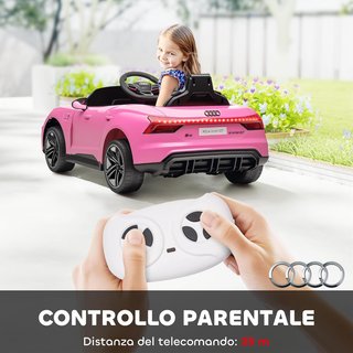 AUDI RS Coche Eléctrico para Niños 3-5 Años 12V Doble Motor, Coche Eléctrico para Niños 3-5Km/H Con Cinturón de Seguridad, Control Remoto, Suspensiones, Música, Luces LED y Claxon, Rosa