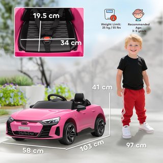 AUDI RS Coche Eléctrico para Niños 3-5 Años 12V Doble Motor, Coche Eléctrico para Niños 3-5Km/H Con Cinturón de Seguridad, Control Remoto, Suspensiones, Música, Luces LED y Claxon, Rosa