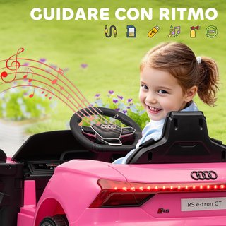 AUDI RS Coche Eléctrico para Niños 3-5 Años 12V Doble Motor, Coche Eléctrico para Niños 3-5Km/H Con Cinturón de Seguridad, Control Remoto, Suspensiones, Música, Luces LED y Claxon, Rosa