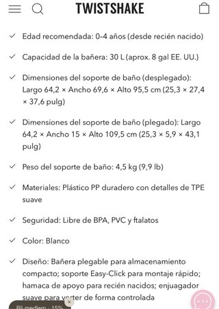Bañera Bebé Twistshake Plegable